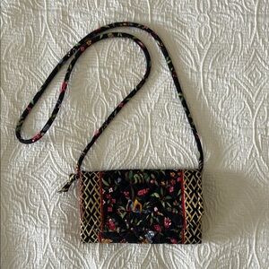 Vera Bradley Black Ming Folding Wallet on Strap